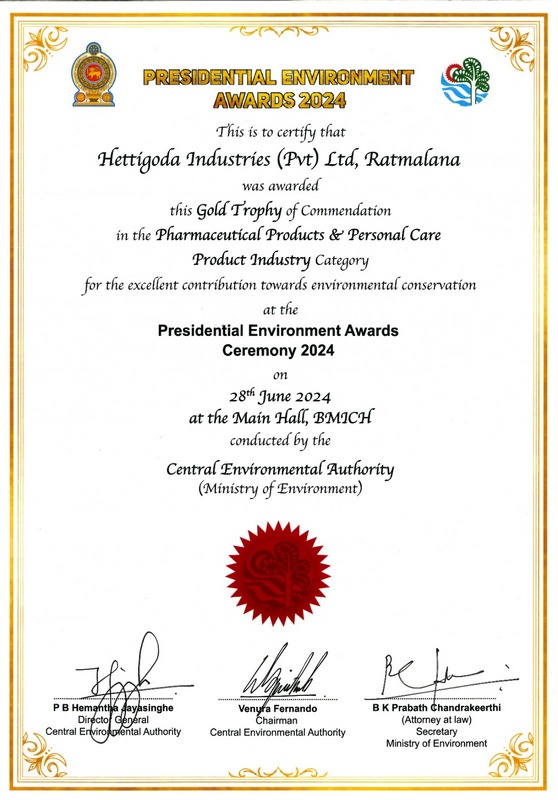 Hettigoda Industries Clinches Gold at Presidential Environment Awards 2